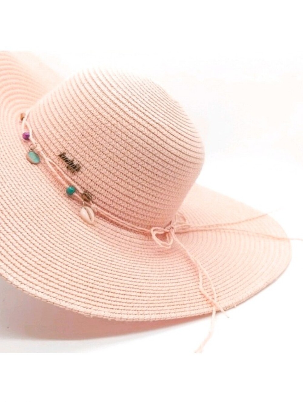 New Blushed Rose Women's Lucky Seven Wide Soft Brim Beaded Charm PIP Sun Hat